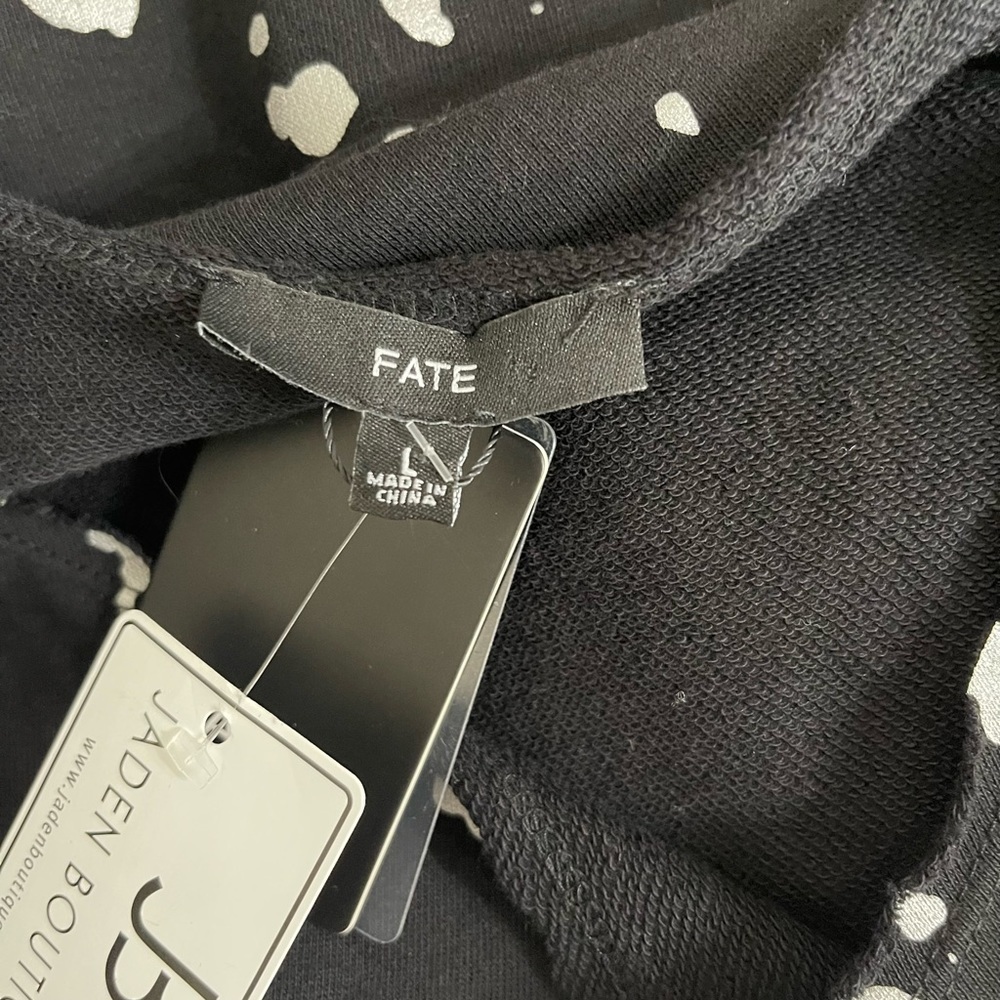 New FATE Boutique Splashed Design Black and Silver Elevated Sweatshirt NWT - Picture 10 of 10